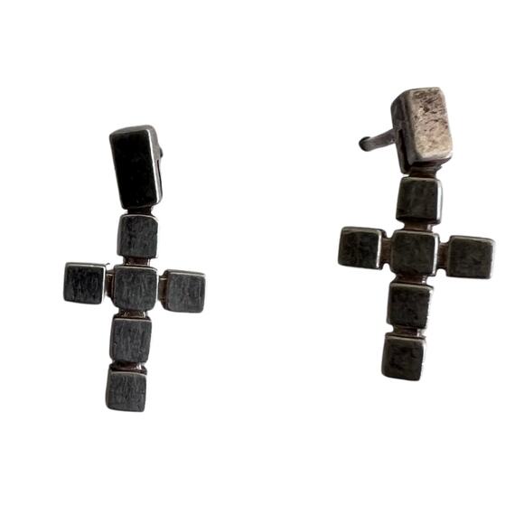 Emporio Armani Silver Block Cross Drop Earrings for Pierced Ears - Picture 1 of 7